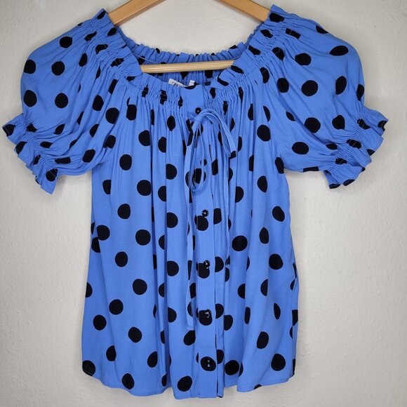ZARA Blue Polka Dot Off The Shoulder Blouse, Size XS - Picture 2 of 7
